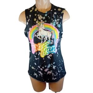 Hot Topic Lisa Frank Muscle Tank Bleached Rainbow Unicorn Kidcore Girly M READ